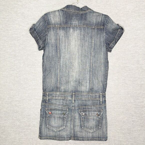 VTG Womens Micro‎ Mini Denim Jean Button Up Dress Size XS/S Blue Stretch Y2K - Picture 4 of 6